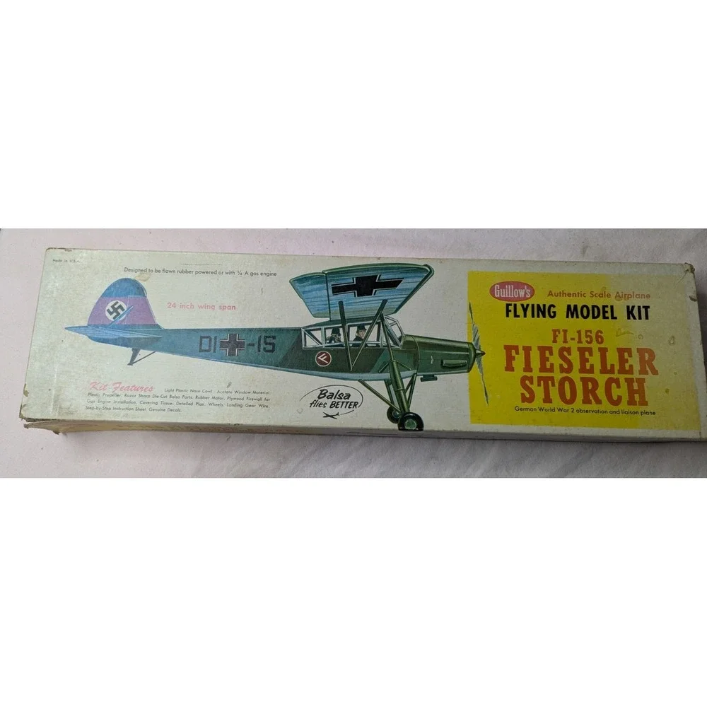Vintage aircraft airplane model Kit BOX ONLY Guillows FI-156 Fieseler Storch WW2